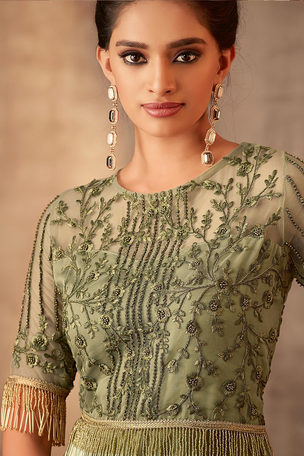 Buy Beautiful Green Silk Georgette Evening Gown With Net Dupatta Online ...