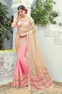 Designer Pink and Peach Party Wear Saree in Net