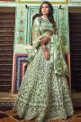 Pastel Green Net Lehenga Choli with Floral Embroidery