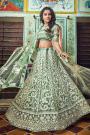 Pastel Green Net Lehenga Choli with Floral Embroidery