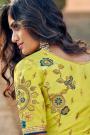 Banarasi Silk Lemon Green and Teal Embroidered Saree
