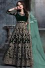 Bottle Green Zari Embroidered Velvet Anarkali Suit with Net Dupatta
