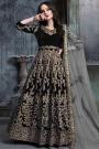 Black Zari Embroidered Velvet Anarkali Suit with Net Dupatta