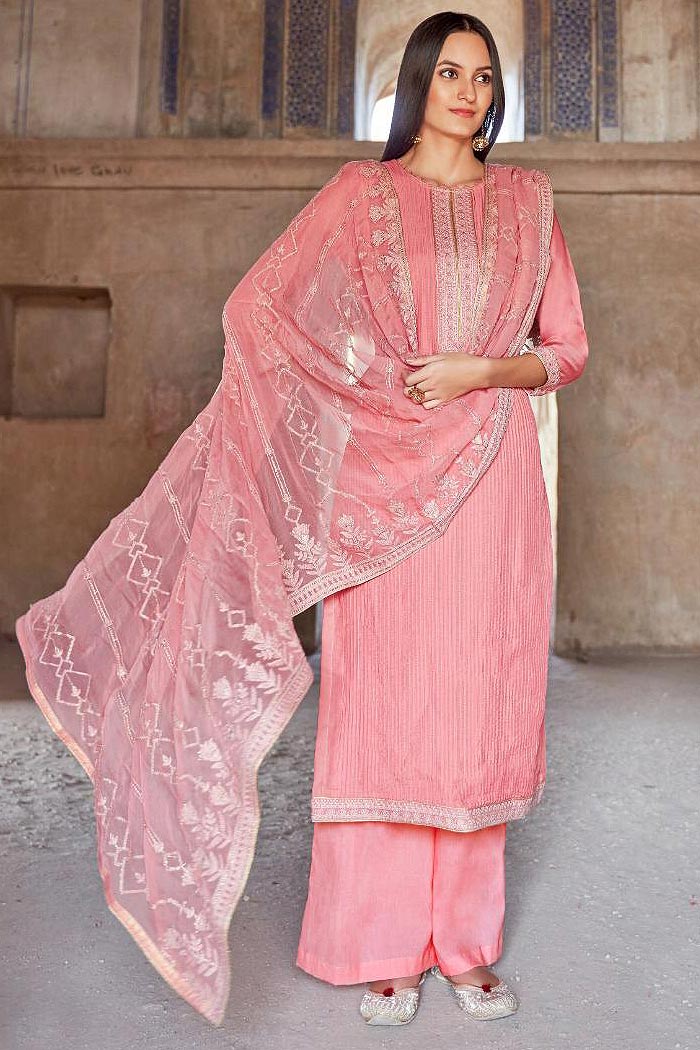Ready to Wear Premium Rich Cotton Palazzo Suit with Embroidered Chiffon Dupatta