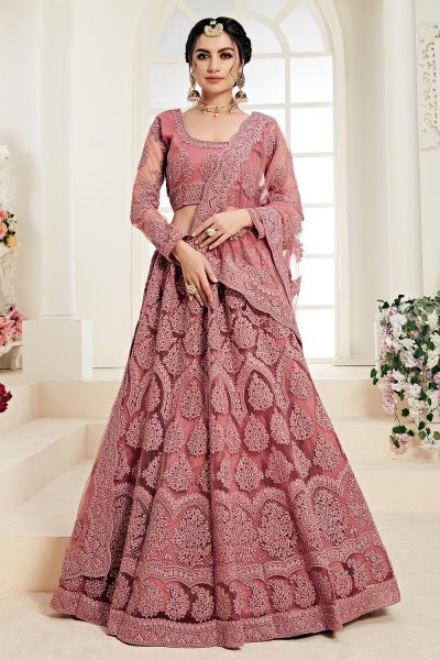 Blush Pink Net Lehenga Choli with Embroidery