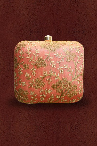 Peach & Brown Embroidered Clutch Peach & Brown Embroidered Clutch