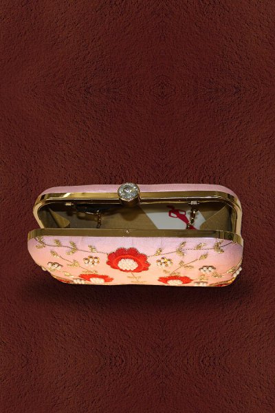 Floral Hand Embroidered Clutch with Bead Work