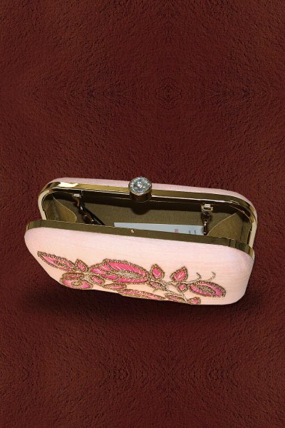 Pink Embroidered Clutch with Bead Work
