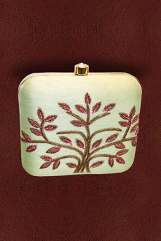 Pistachio Embroidered Clutch