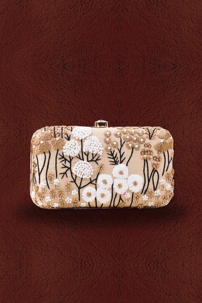 Beige Floral Embroidered Clutch Beige Floral Embroidered Clutch