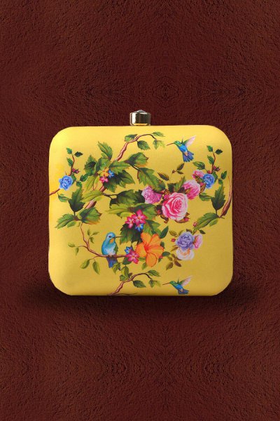 Yellow Floral Printed Clutch