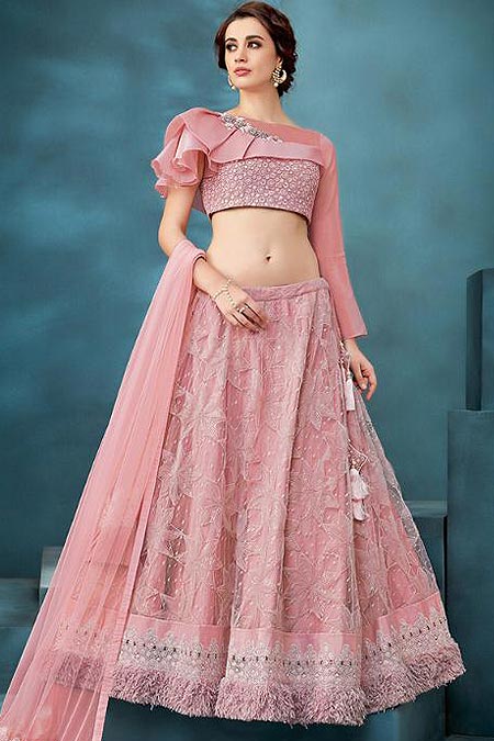 Buy Pastel Pink Lehenga Choli Set With Embellishment Online | Like A Diva
