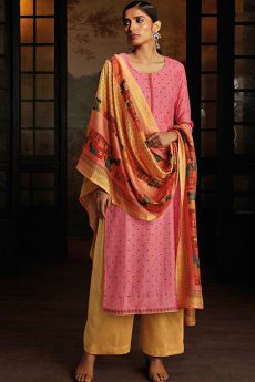 Ready to Wear Pink Silk Palazzo Suit with Hand Embroidery