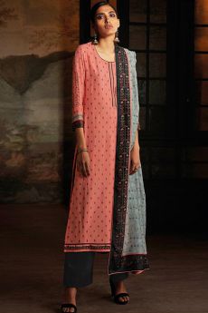 Ready to Wear Coral Pink Silk Palazzo Suit with Hand Embroidery