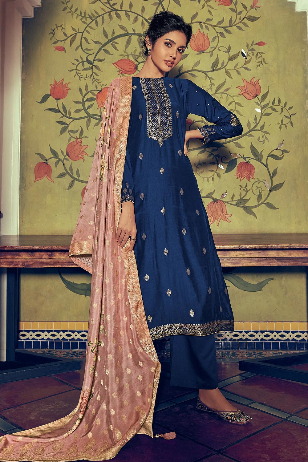 Buy Ready To Wear Royal Blue Palazzo Suit In Silk Online | Like A Diva