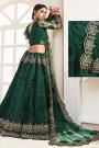 Bottle Green Beautiful Embroidered Indian Lehenga in Net lined with Silk