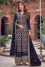 Dark Indigo Silk Jacquard Weaved Designer Indian Suit
