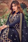 Dark Indigo Silk Jacquard Weaved Designer Indian Suit