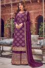 Purple Silk Jacquard Weaved Palazzo Suit