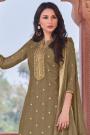Ready to Wear Olive Green Viscose Jacquard Weaved Palazzo Suit