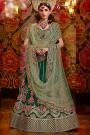 Bottle Green Indian Lehenga with Floral Zari Embroidery in Raw Silk