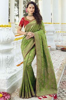 Intricate Weaved Green Banarasi Silk Saree