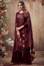 Ready to Wear Burgundy Embroidered Indian Pashmina Suit