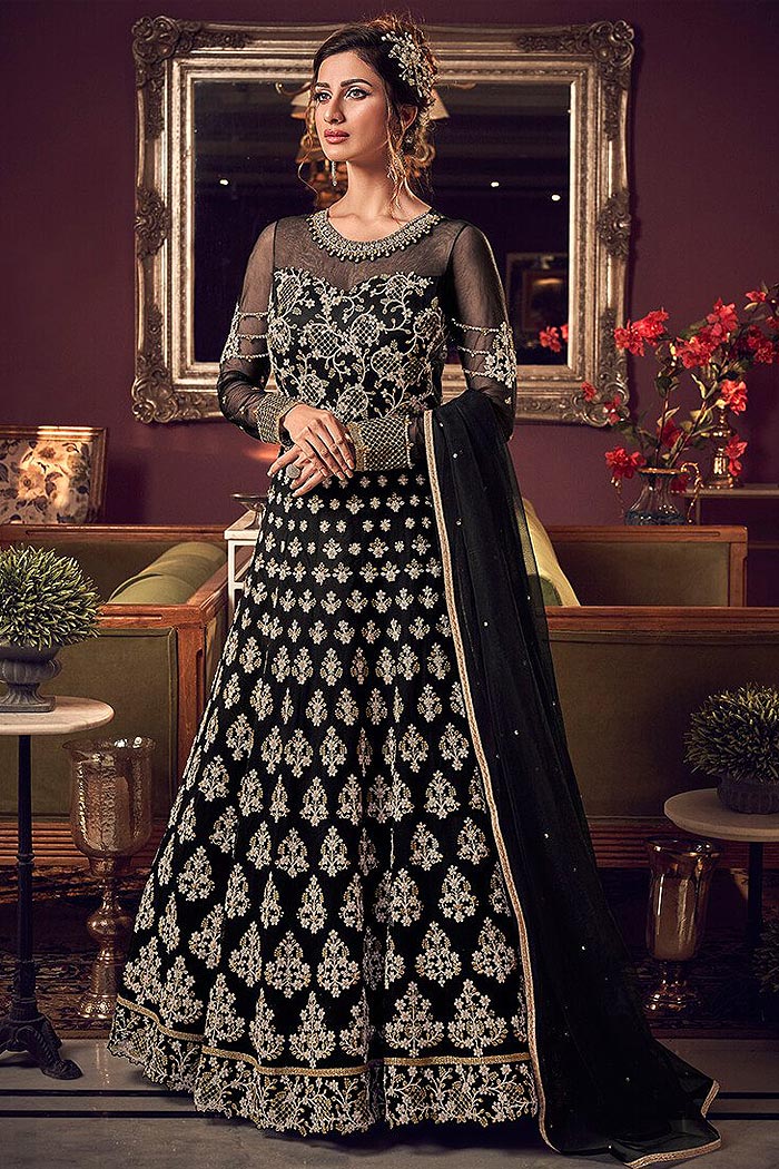 Buy Net Anarkali Suit In Black With 
