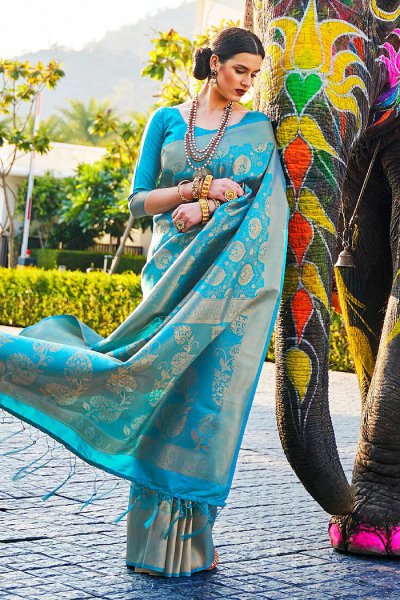 Light Blue Designer Silk Weaved Saree