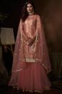 Beautiful Light Peach Sequin Embellished Sharara Suit in Net