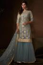 Gorgeous Steel Blue Sequin Embellished Sharara Suit in Net