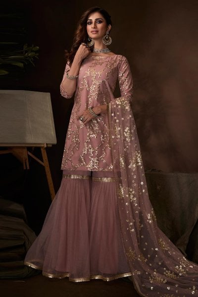 Blush Pink Sequin Embellished Indian Net Suit