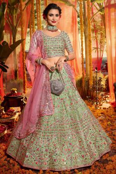 Organza Intricately Embroidered Lehenga with Mirror Work