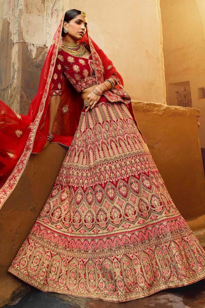 Gorgeous Red Velvet Indian Designer Bridal Lehenga