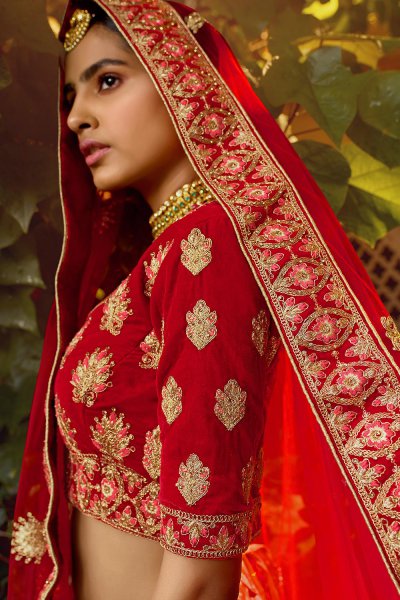 Gorgeous Red Velvet Indian Designer Bridal Lehenga