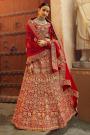 Ravishing Red Zari Embroidered Velvet Bridal Lehenga