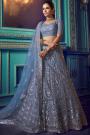 Steel Blue Party Wear Lehenga with Beautiful Resham and Sequin Work