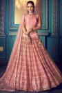 Pink Zari Embroidered Designer Indian Party Lehenga in Net