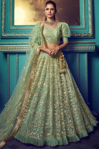 Light Green Party Wear Lehenga with Beautiful Sequin Work