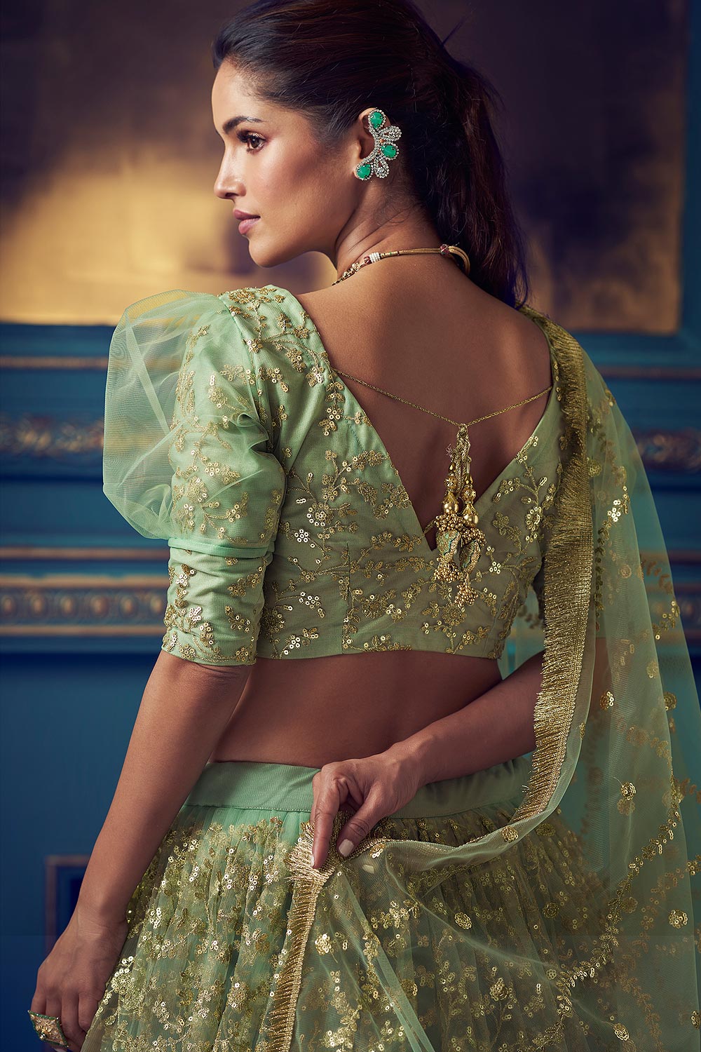 Buy Light Green Party Wear Lehenga With 