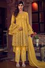 Bright Mustard Yellow Net Party Wear Salwar Kameez