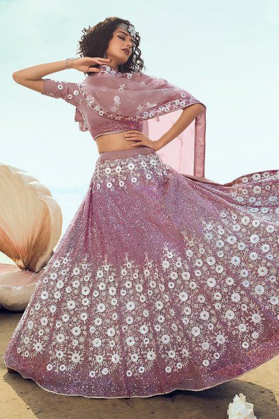Designer Lilac Lehenga Choli with Sequin Detailing