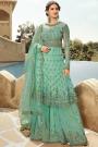 Mint Green Zari Embroidered Flared Palazzo Suit