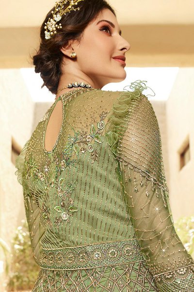 Pastel Green Zari Embroidered Designer Anarkali Suit