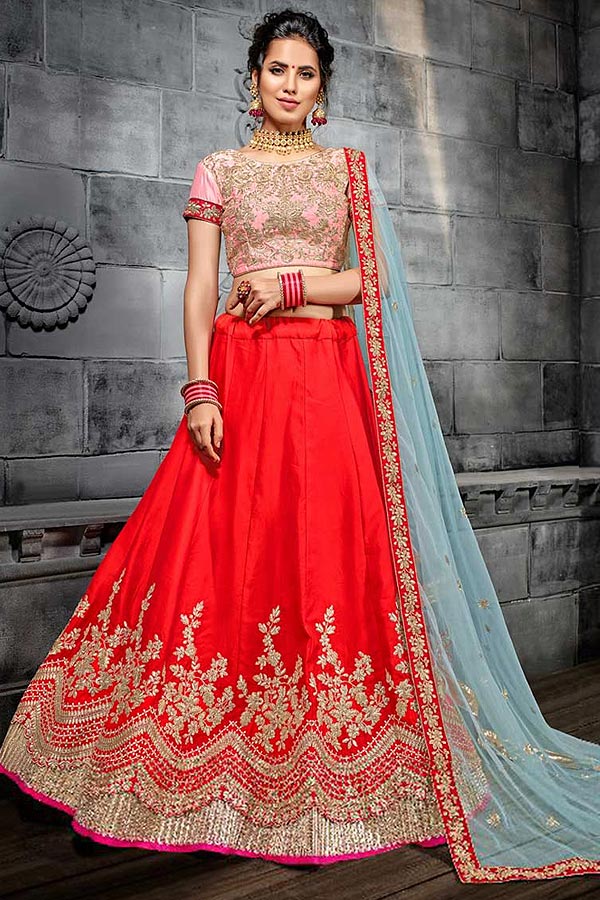 Buy Beautiful Red Zari Embroidered Silk 