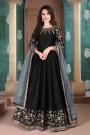 Beautiful Black Embroidered Anarkali Suit in Silk