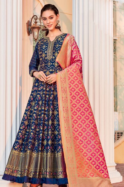 Ready to Wear Jacquard Silk Anarkali Style Dress