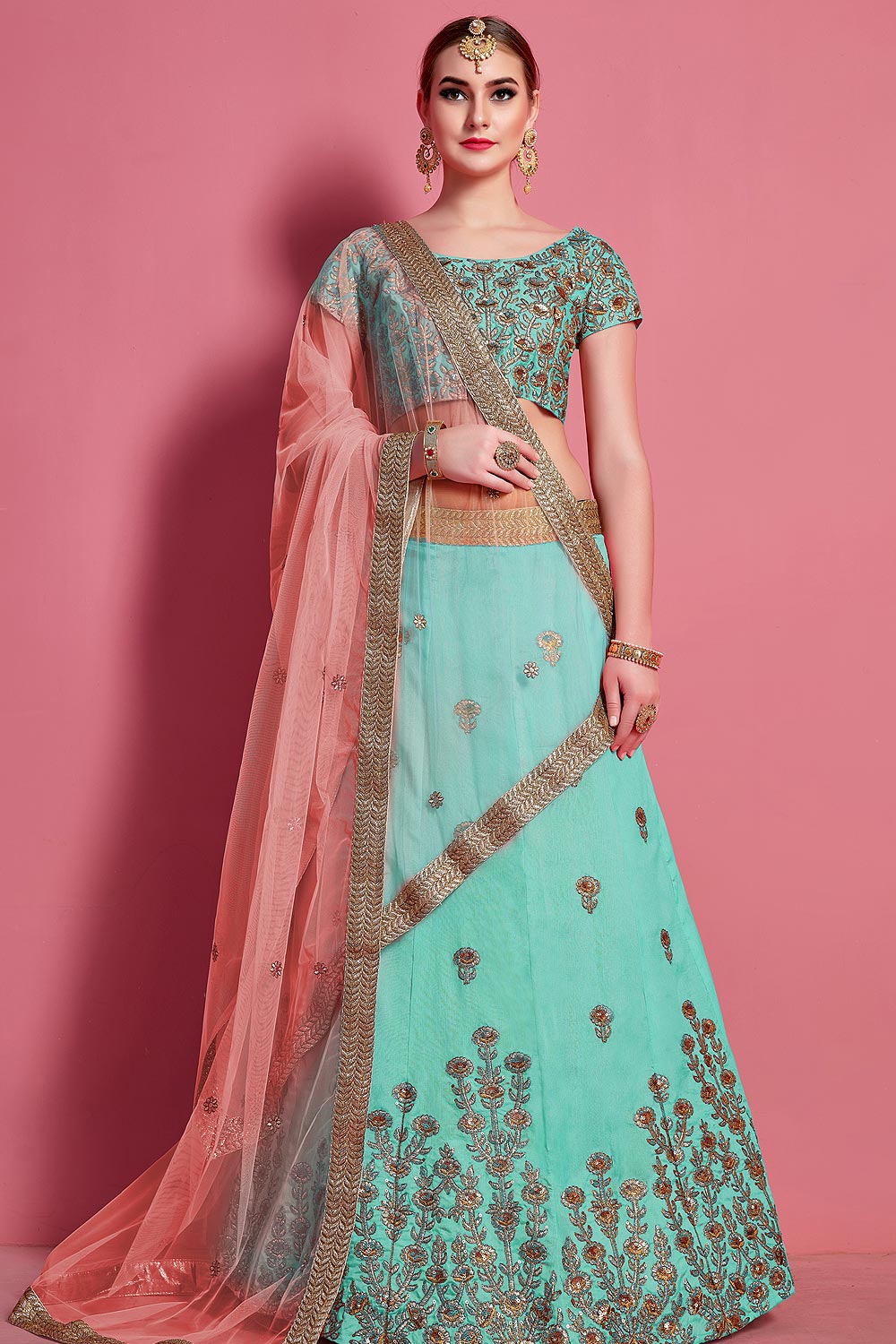 Buy Cyan Zari Embroidered Silk Lehenga Choli With Intricate Embellishments Online Like A Diva