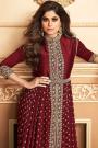 Maroon Zari Embroidered Anarkali Suit in Georgette with Dupatta