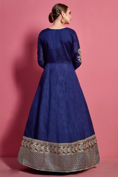 Navy Blue Silk Designer Anarkali Suit with Georgette Dupatta
